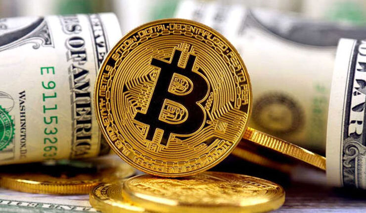 نصویر شماتیک سکه های طلایی بیت کوین